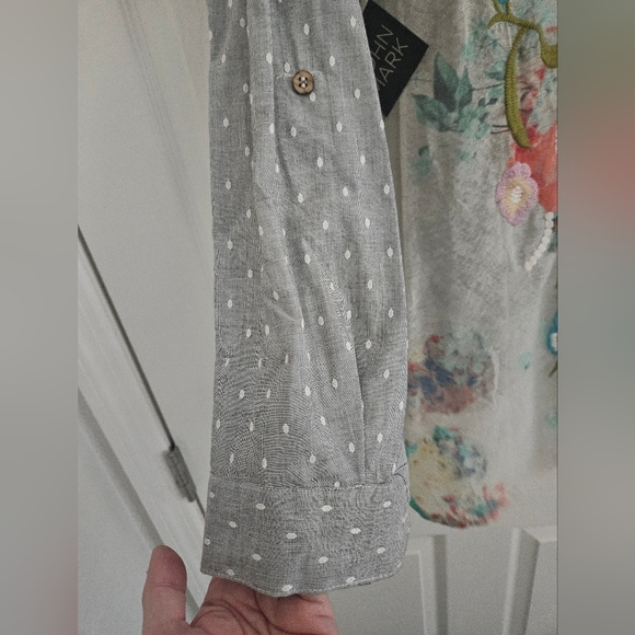 NWT John Mark Mixed Media Polka Dot Boho Embroidered Floral Detailed Shirt XL - Picture 8 of 9